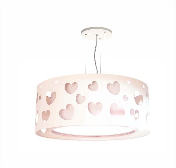 LUSTRE INFANTIL PENDENTE CORAÇÕES DUPLO - BRANCO 50X16 - 1