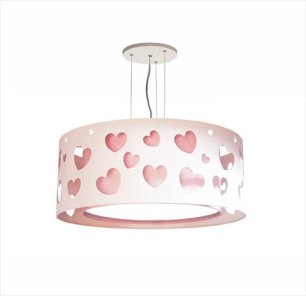 LUSTRE INFANTIL PENDENTE CORAÇÕES DUPLO - ROSA 50X16