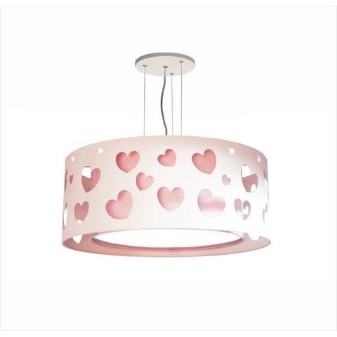 LUSTRE INFANTIL PENDENTE CORAÇÕES DUPLO - ROSA 50X16