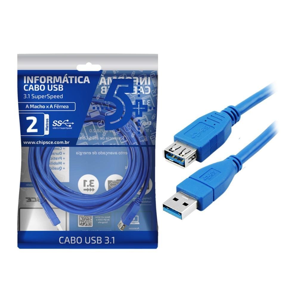 Cabo Extensor Usb 3.1 Superspeed - 2 Metros - Chip Sce 018-7702 - 1