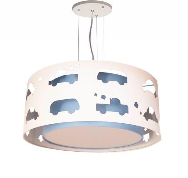 Lustre Infantil Pendente Recorte Carrinhos -40x16 Azul bebê