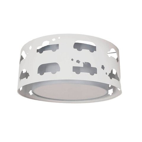 Luminária Infantil Plafon Carrinhos Cinza 40x16