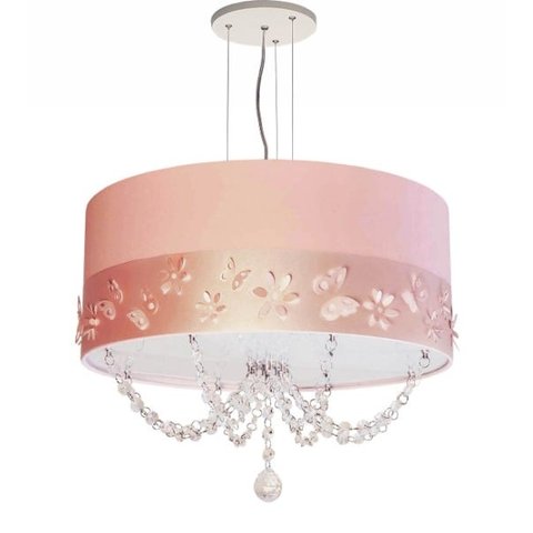 Lustre Infantil Pendente Faixa flores e Borboletas Rosa 30