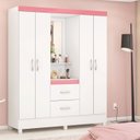Ver imagem 1 de Guarda-Roupa Infantil 4 Portas Capela Encanto Branco/Rosa