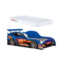 Ver imagem 2 de Conjunto Cama Carro Racing Car Azul MDF com Colchão Proteção Lateral Infantil Menino Moderno