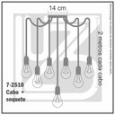 Ver imagem 5 de Lustre Aranha com 7 Pendentes (2m Cabo Preto+ Soquetes + Canopla)