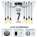 Ver imagem 4 de Lustre Aranha com 7 Pendentes (2m Cabo Preto+ Soquetes + Canopla)