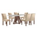 Ver imagem 1 de Mesa Kyra 170CMX90CM 6 Cadeiras Canela Tampo Smart Plus Vidro Off White