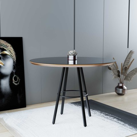 Mesa de Jantar Boston Glass Sala Cozinha Tampo Nozes Vidro Preto 1.10cm Aço Nivelador
