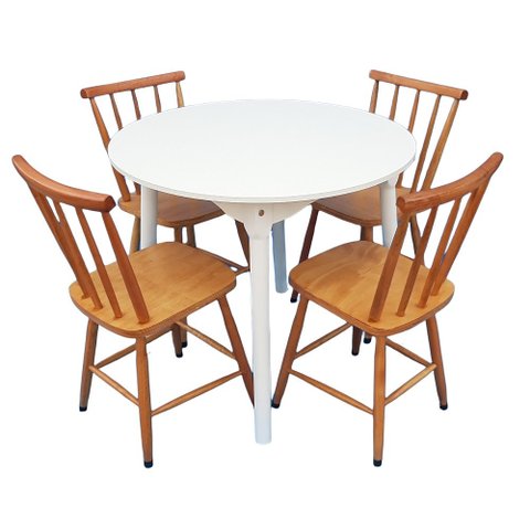 Jogo de Jantar Colonial Brisa Mesa Branca 90 Cm + 04 Cadeiras Mel Rustico