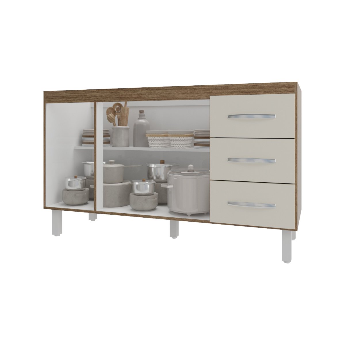 Balcão Armário Cozinha Gabinete Pia de 140 Cm Carine com 3 Portas e 3 Gavetas Savana Off White - 4