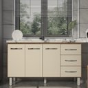 Ver imagem 3 de Balcão Armário Cozinha Gabinete Pia de 140 Cm Carine com 3 Portas e 3 Gavetas Savana Off White