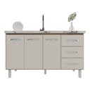 Ver imagem 5 de Balcão Armário Cozinha Gabinete Pia de 140 Cm Carine com 3 Portas e 3 Gavetas Savana Off White