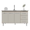 Balcão Armário Cozinha Gabinete Pia de 140 Cm Carine com 3 Portas e 3 Gavetas Savana Off White - 5