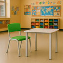 Ver imagem 1 de Mesa Infantil Branca com Cadeira Escolar Verde – Sala de Aula, Creche e Escola