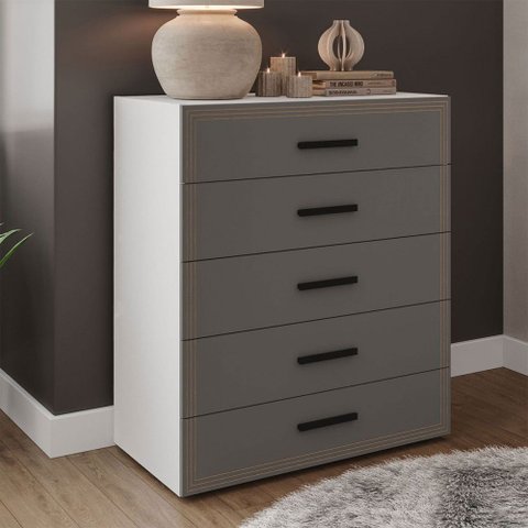 Cômoda Valência 5 Gavetas Branco/cinza - Politorno