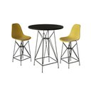 Ver imagem 1 de Jogo Mesa Bistrô Eames Preta 60Cm 2 Banquetas Amarela Base Ferro Preto - Cor: Preto