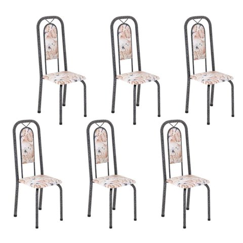 Cadeiras para Sala de Jantar 6 Unidades Lara Prata/Botanic Bege/Mart