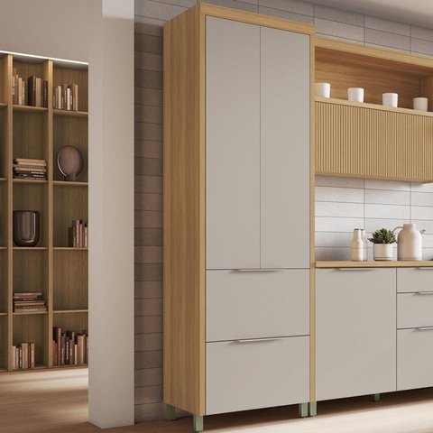 Paneleiro 2 Portas 2 Gavetas Nesher Marquesa 100% MDF Cinza/Nature Greige