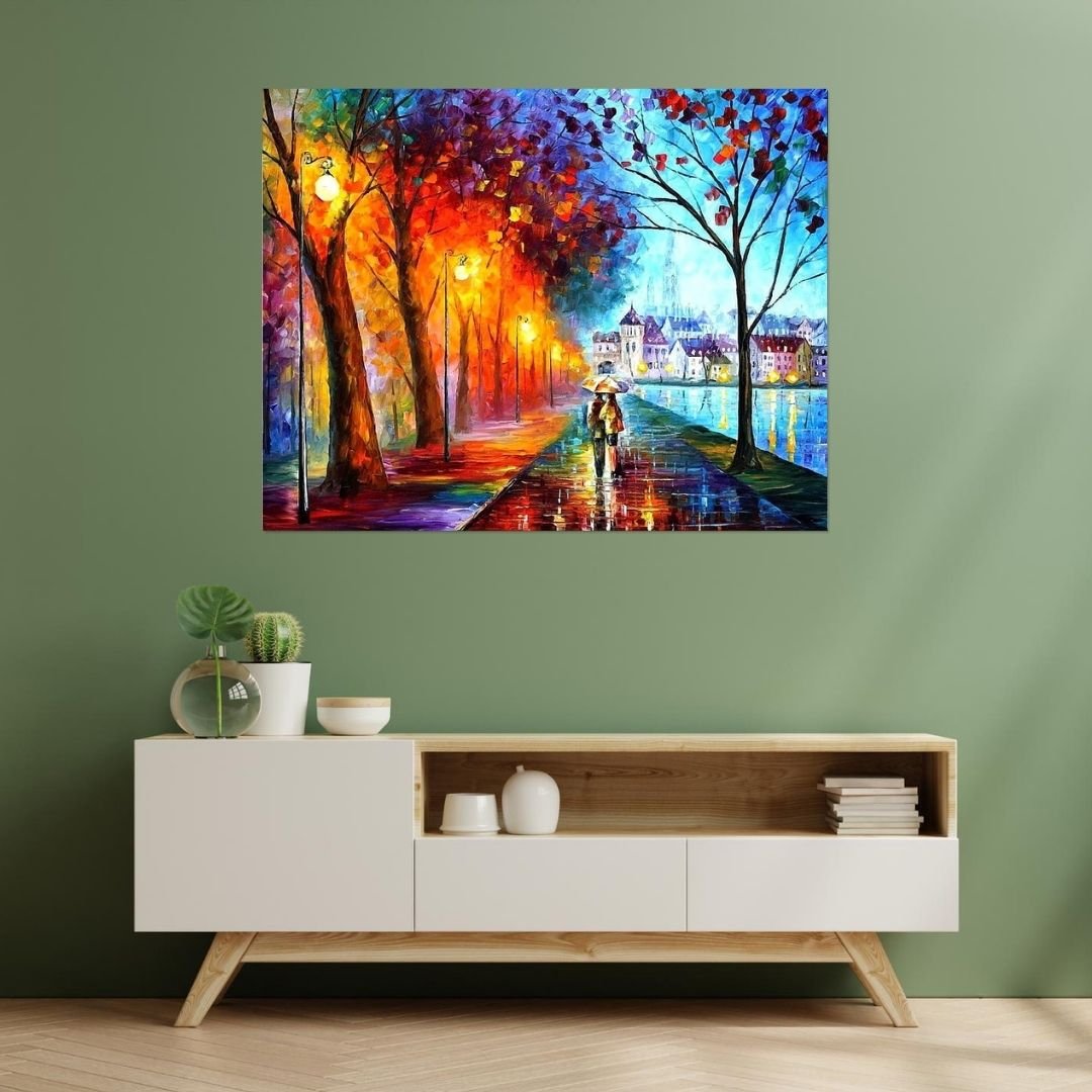 Quadro Decorativo - Abstrato Espatulado -Casal Na Praça -90x70cm ...