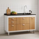 Ver imagem 2 de Gabinete de Cozinha 114cm 2 Portas 3 Gaveta Armário 100% MDF:Branco/Freijó