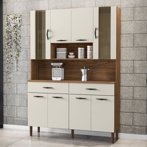 Armário de Cozinha Compacta 8 Portas 2 Gavetas Golden - Nogueira/off White