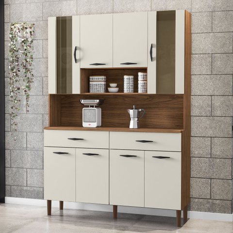 Armário de Cozinha Compacta 8 Portas 2 Gavetas Golden - Nogueira/off White
