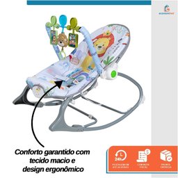 Cadeira de Descanso Bebê Balanço Cinza até 18kg Suave Vibração Relaxante Cinto de Segurança Mobile B - 2