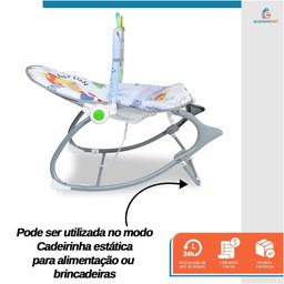 Cadeira de Descanso Bebê Balanço Cinza até 18kg Suave Vibração Relaxante Cinto de Segurança Mobile B - 3