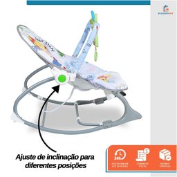 Cadeira de Descanso Bebê Balanço Cinza até 18kg Suave Vibração Relaxante Cinto de Segurança Mobile B - 4
