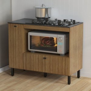 Balcão Cozinha Cooktop 5 Bocas com 2 Portas e Nicho para Forno ou Forno Micro-ondas