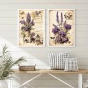 Ver imagem 2 de Kit 2 Quadros Flores de Lavanda - Borboletas 24x18cm - com Vidro:moldura Branca