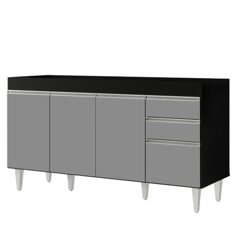 Balcão Gabinete Para Pia 150cm sem Tampo 4 Portas 2 Gavetas Marrocos Preto/Cinza - Lumil