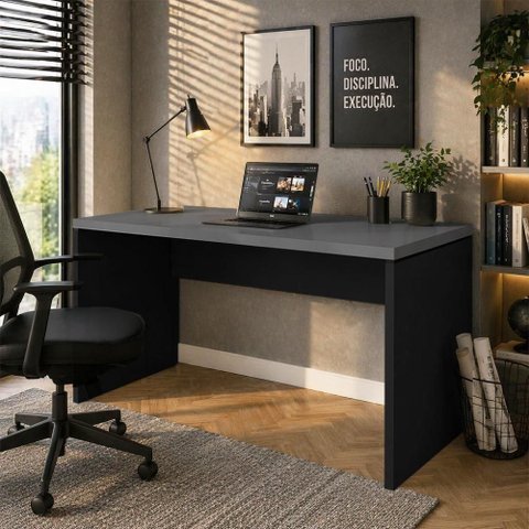 Escrivaninha para Escritório Pé Painel MDP 150cm Cinza Sagrado com Preto F5 Office