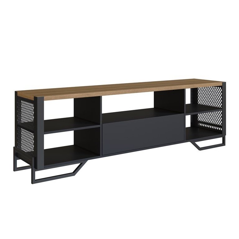 Rack Industrial 180 Cm Gaveta e Tela em Metal 1017 Preto Mell Pp