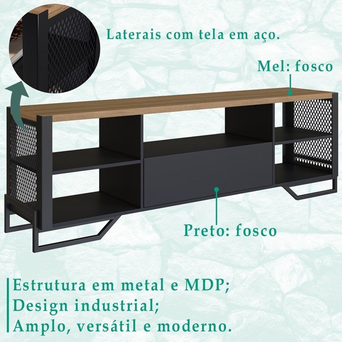 Rack Industrial 180 Cm Gaveta e Tela em Metal 1017 Preto Mell Pp - 3