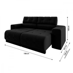 Sofá Retrátil e Reclinável 3 Lugares 3080 Veludo Preto Mamflex - 3