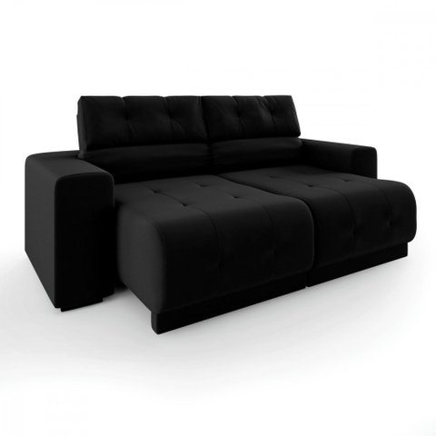 Sofá Retrátil e Reclinável 3 Lugares 3080 Veludo Preto Mamflex