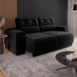 Sofá Retrátil e Reclinável 3 Lugares 3080 Veludo Preto Mamflex - 2