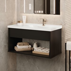 Gabinete Armário Suspenso com Nicho e Cuba Encanto Preto