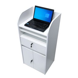 Balcão de Loja para Notebook Branco com armário, gaveta e prateleira para teclado: branco - 1