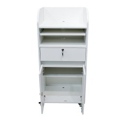 Balcão de Loja para Notebook Branco com armário, gaveta e prateleira para teclado: branco - 2