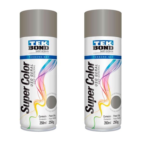 Kit 2 Tinta Spray Uso Geral 350ml Platina Tekbond