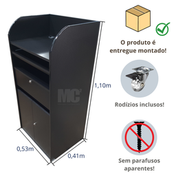 Balcão para Atendimento Pequeno para Computador K com Prateleira para Teclado: Preto - 4