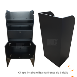 Balcão para Atendimento Pequeno para Computador K com Prateleira para Teclado: Preto - 2