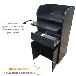 Balcão para Atendimento Pequeno para Computador K com Prateleira para Teclado: Preto - 3