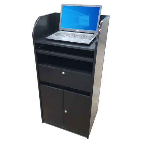 Balcão para Atendimento Pequeno para Computador K com Prateleira para Teclado: Preto