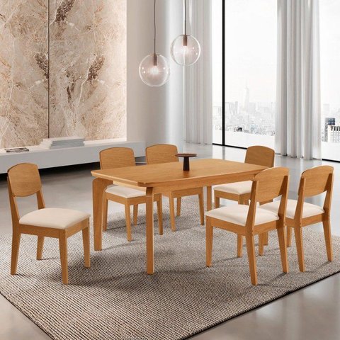 Conjunto Sala de Jantar Mesa Dublin Tampo em MDF e 6 Cadeiras Cleo Yescasa