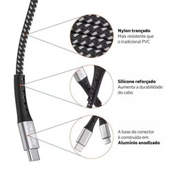 Cabo Usb-c para Usb-c Geonav 1,2m Nylon Trançado Preto 1,20m - 5