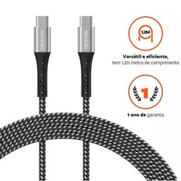 Cabo Usb-c para Usb-c Geonav 1,2m Nylon Trançado Preto 1,20m - 6